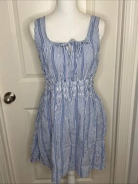 LOFT Blue and White Striped Sleeveless Summer Dress size Large